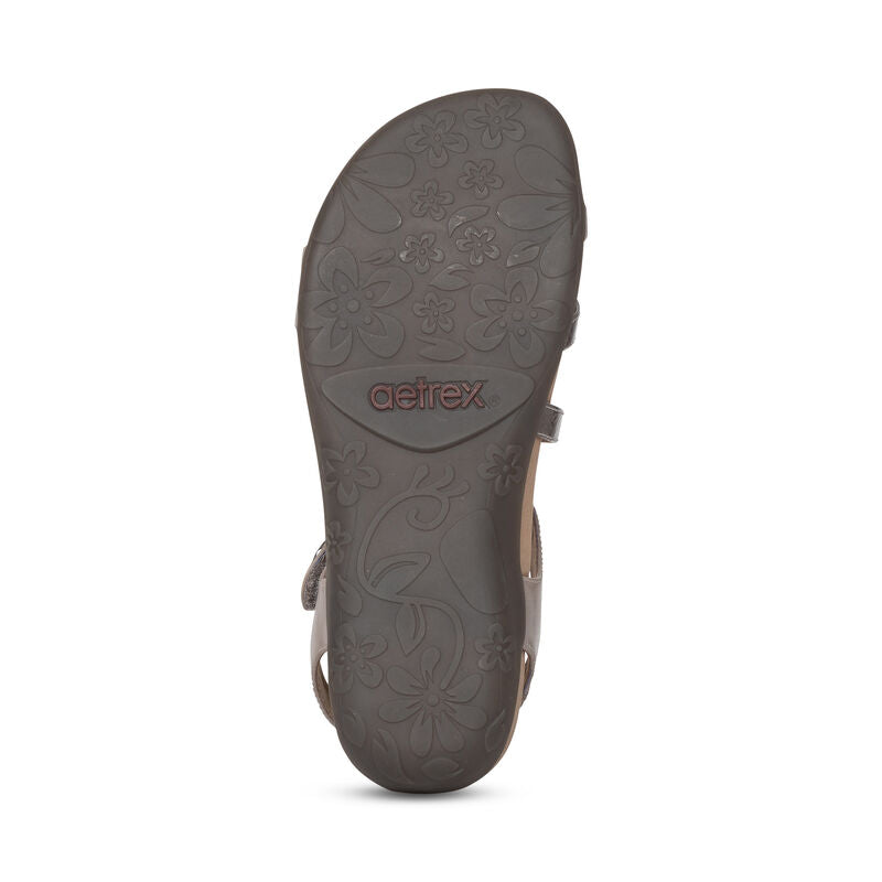 Aetrex Jess Adjustable Quarter Strap Sandal Smoke
