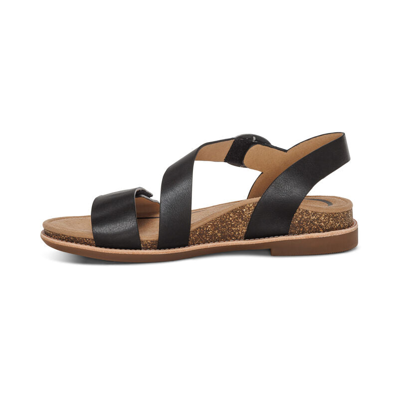 Aetrex Tamara Asymmetrical Quarter Strap Sandal Black