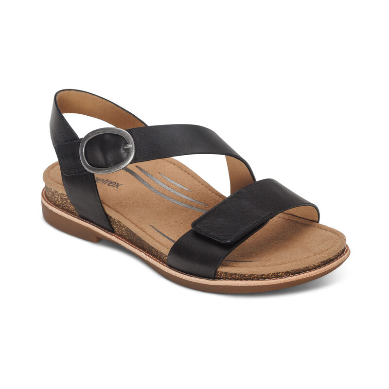 Aetrex Tamara Asymmetrical Quarter Strap Sandal Black