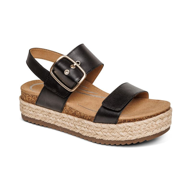 Aetrex Vania Arch Support Platform Sandal Black Clearance Final Sale