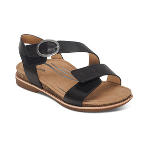 Aetrex Tamara Asymmetrical Quarter Strap Sandal Black