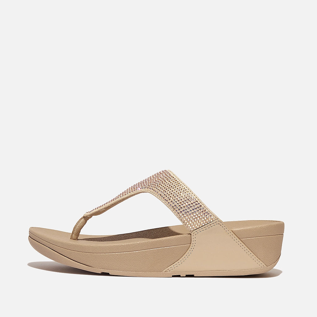 Fitflop Lulu Crystal Embellished Toe-Post Sandals Latte Beige