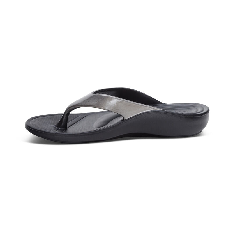 Aetrex W Maui Orthotics Flip Pewter Gloss