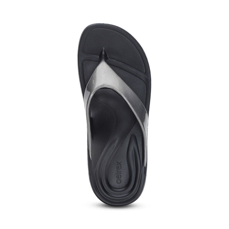 Aetrex W Maui Orthotics Flip Pewter Gloss