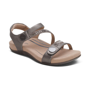 Aetrex Jess Adjustable Quarter Strap Pewter Sparkle