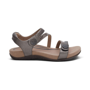 Aetrex Jess Adjustable Quarter Strap Pewter Sparkle