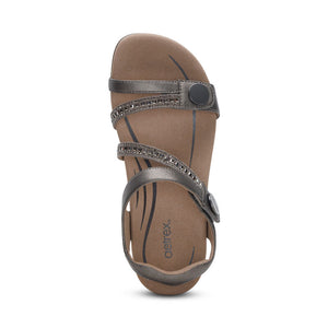 Aetrex Jess Adjustable Quarter Strap Pewter Sparkle