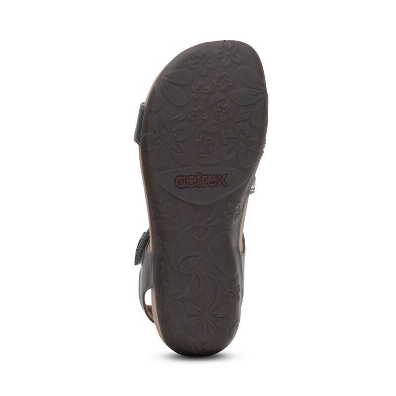 Aetrex Jess Adjustable Quarter Strap Pewter Sparkle