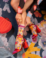 Sock Candy Y2K Hearts Ruffle Sheer Crew Sock FW22-8 Multi Color