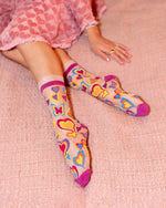 Sock Candy Y2K Hearts Ruffle Sheer Crew Sock FW22-8 Multi Color