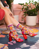 Sock Candy Y2K Hearts Ruffle Sheer Crew Sock FW22-8 Multi Color