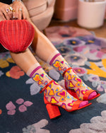 Sock Candy Y2K Hearts Ruffle Sheer Crew Sock FW22-8 Multi Color