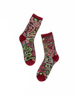 Sock Candy Serpentine Floral Black Sheer Crew Sock FW23-6 Burgundy