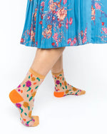 Sock Candy Ditsy Floral Sheer Ankle Sock SS21-1 Orange/ Multi