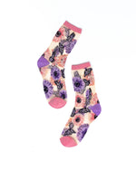 Sock Candy Sunflower Butterfly Sheer Crew Sock SS23-5 Pink/Purple