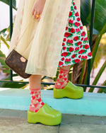 Sock Candy Strawberry Daisy Ruffle Sheer Crew Sock SS22-3 Red