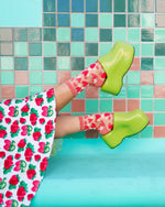 Sock Candy Strawberry Daisy Ruffle Sheer Crew Sock SS22-3 Red