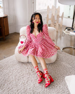 Sock Candy Strawberry Daisy Ruffle Sheer Crew Sock SS22-3 Red
