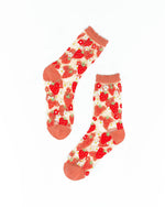 Sock Candy Strawberry Daisy Ruffle Sheer Crew Sock SS22-3 Red