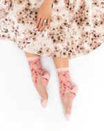 Sock Candy Cherry Blossom Sheer Crew Sock SS21-6 Pink