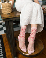 Sock Candy Cherry Blossom Sheer Crew Sock SS21-6 Pink