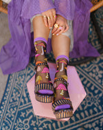 Sock Candy Magic Mushrooms Black Sheer Crew Sock SS22-4-1 Purple