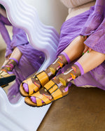 Sock Candy Magic Mushrooms Black Sheer Crew Sock SS22-4-1 Purple