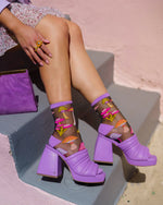 Sock Candy Magic Mushrooms Black Sheer Crew Sock SS22-4-1 Purple