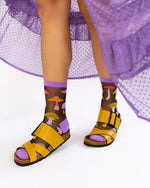Sock Candy Magic Mushrooms Black Sheer Crew Sock SS22-4-1 Purple