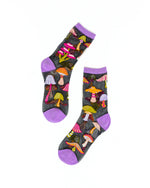 Sock Candy Magic Mushrooms Black Sheer Crew Sock SS22-4-1 Purple