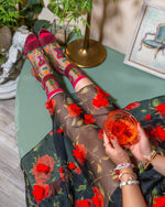 Sock Candy Cocktail Hour Black Sheer Crew Sock SS24-11 Multi Color