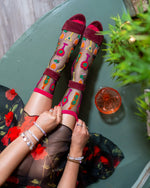 Sock Candy Cocktail Hour Black Sheer Crew Sock SS24-11 Multi Color