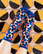 Sock Candy Bold Blue Floral Sheer Crew Sock SS24-7 Blue Color