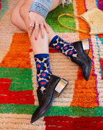 Sock Candy Bold Blue Floral Sheer Crew Sock SS24-7 Blue Color