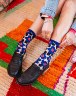 Sock Candy Bold Blue Floral Sheer Crew Sock SS24-7 Blue Color