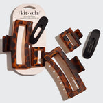 Kit Sch Assorted Rectangle Claw Clips 3pc Set Black/Tortoise