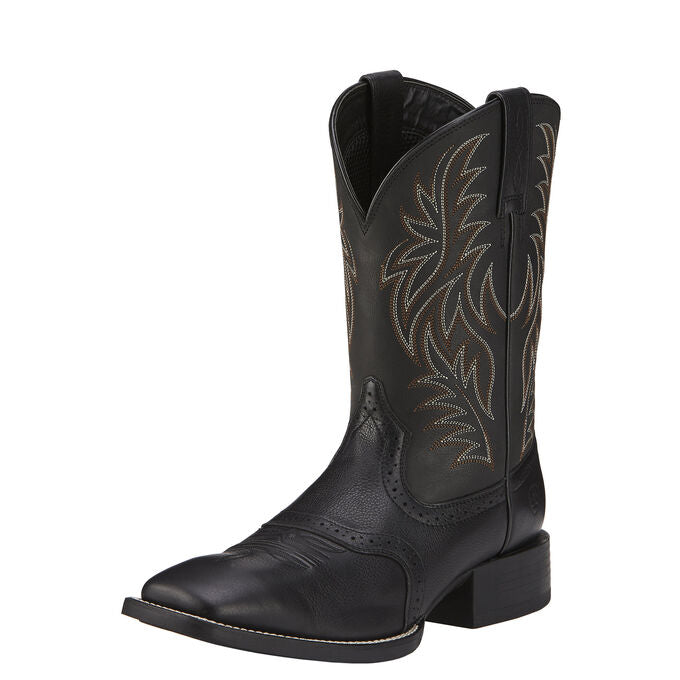 Ariat Sport Wide Square Toe Western Boot - Black Deertan 10016292