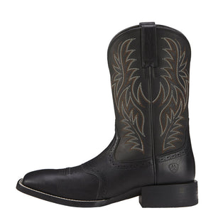 Ariat Sport Wide Square Toe Western Boot - Black Deertan 10016292 CLEARANCE