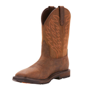 Ariat Groundbreaker Wide Square Toe Waterproof Work Boot Dark Brown Hollistercomfortshoes