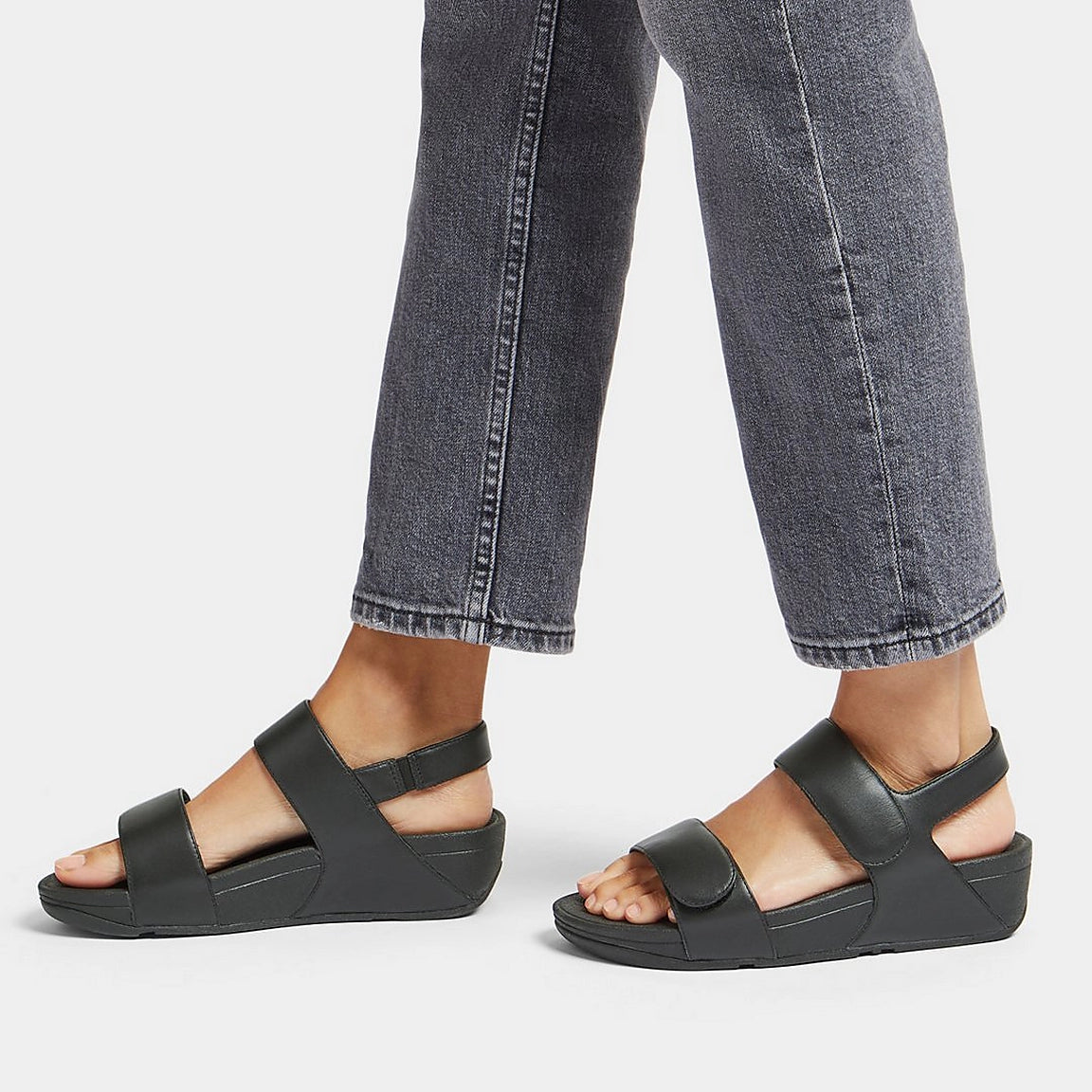 LULU  Adjustable Leather Sandals Crystal Black