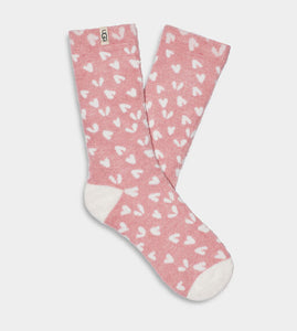 Ugg Leslie Graphic Crew Sock Clay Pink Hearts Socks
