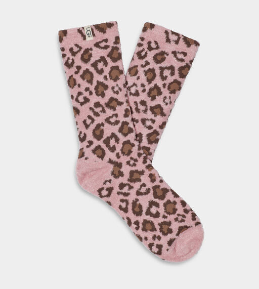 Ugg Leslie Graphic Crew Sock Clay Pink Leopard Socks
